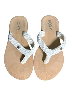 Roxy Cream Braided-Strap Flip Flops with Tan Footbed